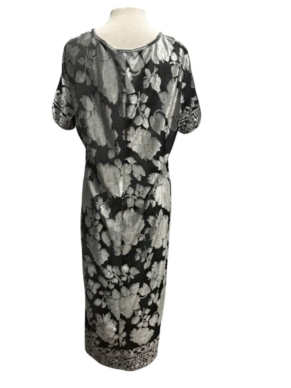 Vintage CW Rose Woman Silver Floral Metallic Maxi Dress Boho Art to Wear XL - Picture 5 of 9